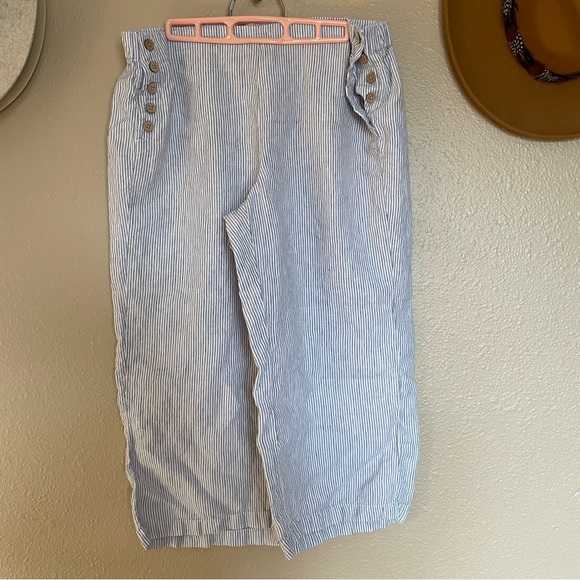 NWOT - Women’s - J. JILL - Petite Linen Wide Leg Slacks - Blue and White Stripes - Picture 1 of 9